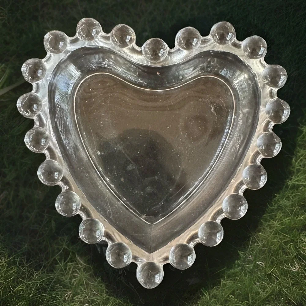 Vintage Candlewick Style Heart Glass Trinket Dish‎ Set – 3 Sizes – Clear Glass
